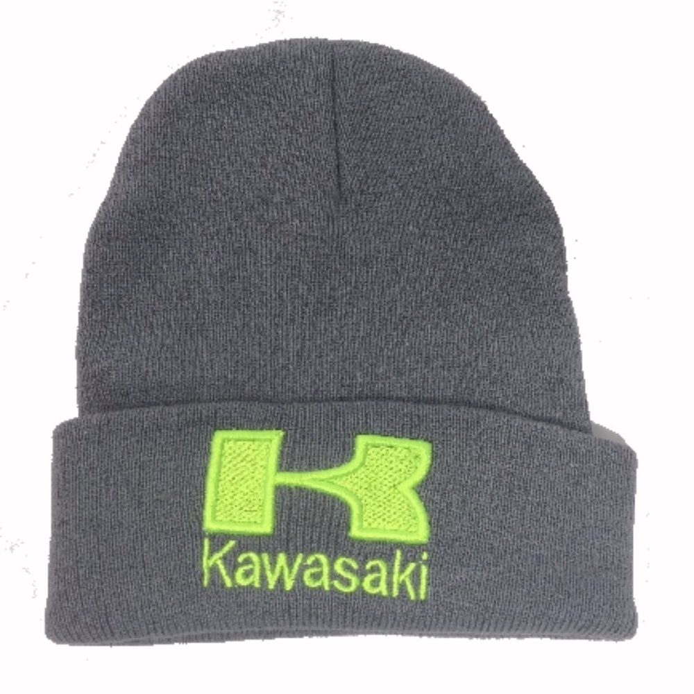 Kawasaki Gray Embroidered Beanie Cap - NEW FAST SHIPPING